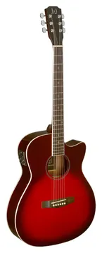 J.N GUITARS BES-ACE TRB Transparante red burst elektro-akoestische gitaar, auditoriummodel, met massief sparren top, Bessie