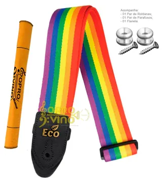 Basso Correia Alça Confortável Violão Guitarra Baixo Basso Eco Rainbow 03 (Vegano)