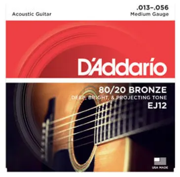 3 Sets of D'Addario EJ12 80/20 Bronze Acoustic Guitar Strings 13-56