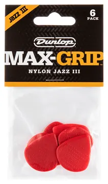 Dunlop Max Grip Nylon Jazz III Plectrum 6-Pack rood