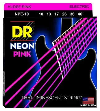 DR STRINGS NPE-10 Neon Hi-Def Pink Electric Medium CORDE PER CHITARRA ELETTRICA ROSA LUMINESCENTE NICKEL WOUND MEDIUM - 010/046