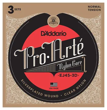 D'Addario EJ45 Normal Tension, Pro-Art Nylon Classical Guitar Strings 3-Pack