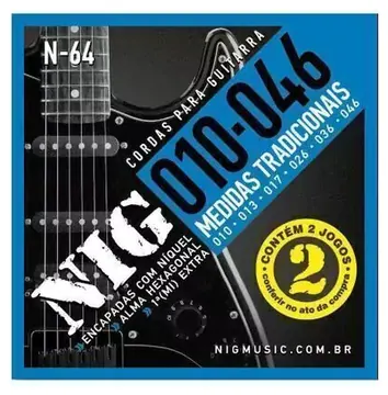 Nig Encordoamento Para Guitarra Nig N64 010-046 Pack com 2 Jogos