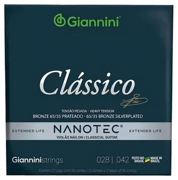 Giannini Encordoamento Giannini Nanotec .029 Violão Nylon Bronze 65/35 Prateado GENWXPA PN