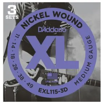 D'Addario XL Nickel Wound Electric Guitar Strings, Medium/Blues-Jazz, 011-049, 3 Sets EXL115-3D