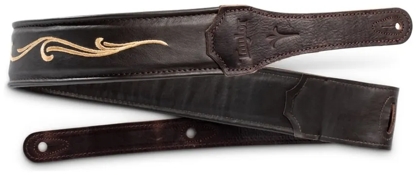 Taylor Spring Vine 2.5" Embroidered Leather Guitar Strap - Chocolate Brown