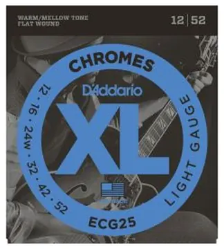 D'Addario Chromes Flat Wound Electric Guitar Strings, 12-52 ECG25