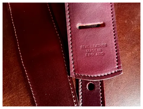Walsall Hand Made Premium Padded Bridle Leather Guitar Strap: Claret Red