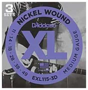 D'Addario EXL115-3D Nickel Wound Electric Guitar Strings, Medium 11-49 (3 Pack)