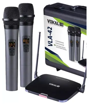 Vokal Microfone Vokal VLA42 Sem Fio Duplo de Mão UHF Ecológico
