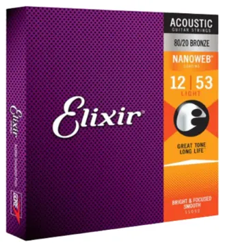 Elixir Encordoamento para Violão de Aço Elixir - Modelo Bronze 80/20 em Calibre .012 - .047 Original