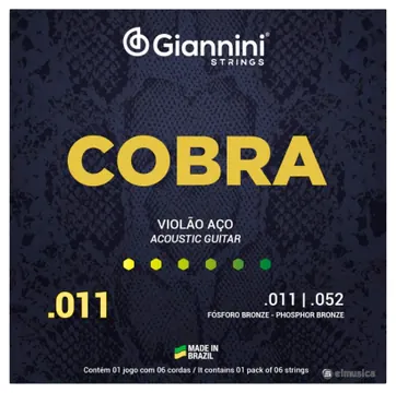 Giannini Encordoamento Giannini Cobra GEEFLKF Violão Aço Fósforo Bronze (.011 – .052)