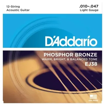 Daddario Encordoamento para Violao D'Addario EJ38 12-String Phosphor Bronze Light 0.010