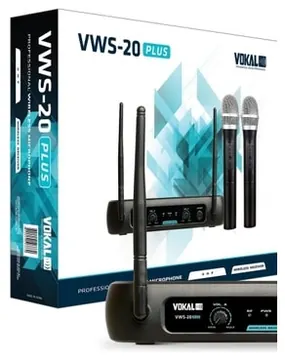 Vokal Microfone Vokal VWS-20 PLUS Sem Fio Duplo de Mão
