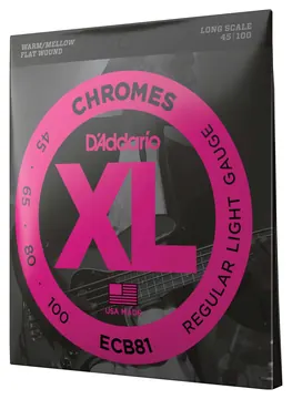 D'Addario ECB81 XL Chromes Flatwound Light Long Scale Bass 45-100