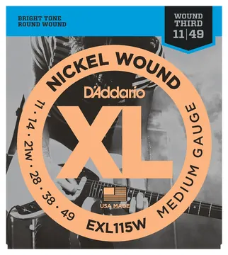 D'Addario EXL115W Nickel Wound, Medium/Blues-Jazz Rock, Wound 3rd, 11-49
