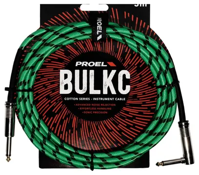Proel BULK120CLU3GN Cavo jack Mono 6.3 a jack Mono 6.3 mm angolo 3mt Verde/Nero