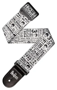 D'Addario Beatles 1964 US Tour Ticket Stubs Guitar Strap, Black and White