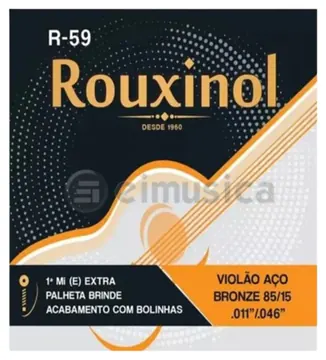 Rouxinol Encordoamento Violao Aco Bronze R59 (85/15)-com Bolinha-.011/.046-brinde 1(mi) + Palheta
