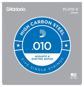 D'Addario PL010-5 Acoustic Or Electric 010 Plain Steel Guitar Strings FIVE PACK!