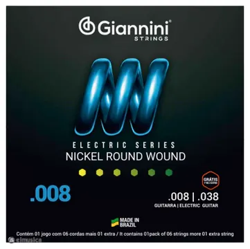 Giannini Encordoamento Giannini Eletric Series GEEGST8 Guitarra Nickel Round Wound (.008 – .038)