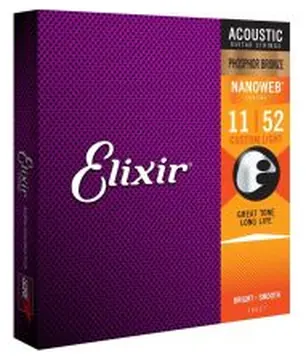 Elixir Nanoweb Custom Light Phosphor Bronze Acoustic Guitar Strings, 11-52, E16027