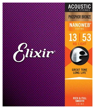Elixir 16182 Nanoweb Phosphor Bronze Muta di corde per chitarra acustica HD Light 013-053