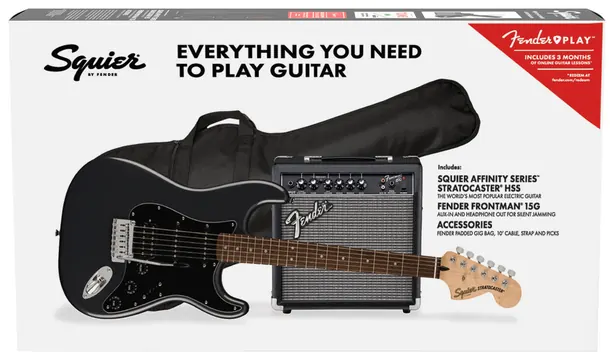 Squier Stratocaster HSS Affinity Pack LRL Charcoal Frost Metallic