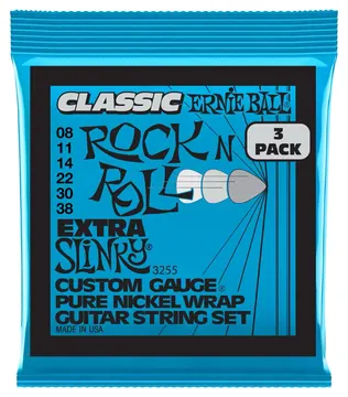 Ernie Ball 3255 Classic RocknRoll 08-38 3er Pack Pure Nickel Wrap Saiten für E-Gitarre