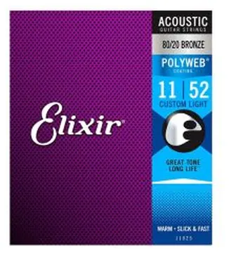 Elixir Polyweb Custom-Light Acoustic Guitar Strings, 11-52, E11025