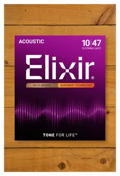 Elixir Nanoweb Coated 12-String Guitar String Set, 80/20 Bronze, .010-.047