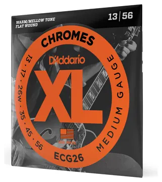 D'Addario ECG26 Chromes Flat Wound Electric Guitar Strings, Medium, 13-56