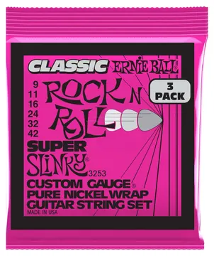 Ernie Ball 3253 Classic RocknRoll 09-42 3er Pack Pure Nickel Wrap Saiten für E-Gitarre