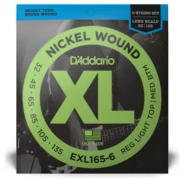 D'Addario EXL165-6 6-String Bass Strings, Custom Light 32-135, Long Scale
