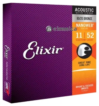 Elixir Encordoamento Elixir Para Violão de Aço 011-052 Custom Light 80/20 Bronze (11027)