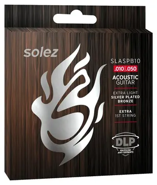 Solez Encordoamento Solez Silver Plated Bronze 010 para Violão Aço SLASPB10