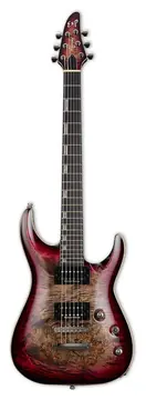 ESP Original Series Horizon Custom Neck Through Burl Maple Reptile Red Burst