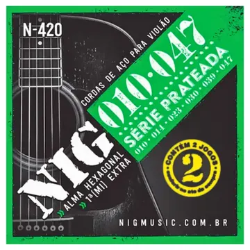 NIG Encordoamento NIG N-420 Série Prateada .010 - .047 Pack Com Dois Jogos
