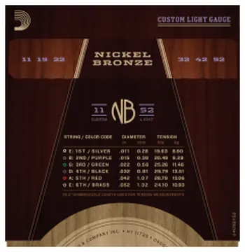 D'addario NB1152 Acoustic Nickel Bronze Set 11-52 - jeu de 6 cordes