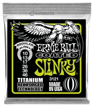 Ernie Ball Encordoamento para Guitarra Elétrica Ernie Ball Regular Slinky - Modelo Coated Titanium em Calibre .010 - .046