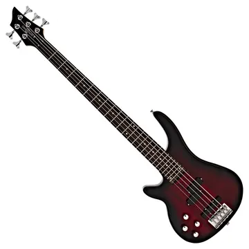 Gear4Music Chicago 5 String Left Handed Bass Guitar Trans Red