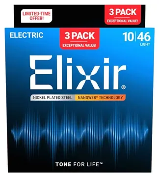 Elixir (3 Pack 12052) Electric Guitar String Nanoweb Light 10-46