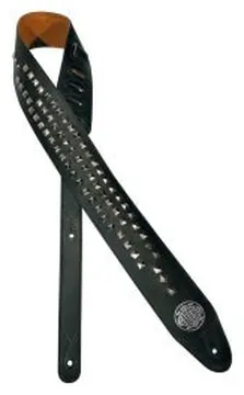 Gaucho Biker Series Guitar Strap Black with Chrome Pyramids GST-282