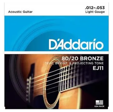 D'Addario 80/20 Bronze Acoustic Guitar Strings, Light, 12-53, EJ11