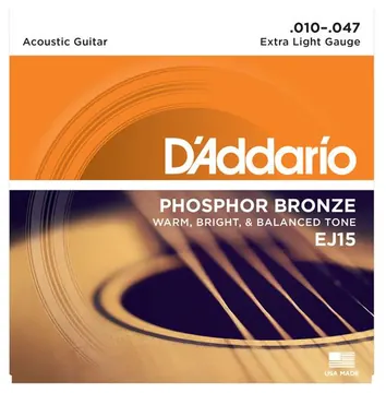 D_Addario D'addario EJ15 Phosphore Bronze Jeu DE Cordes Folk Extra Light 10/47