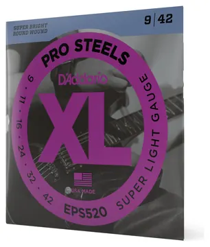 D'Addario EPS520 ProSteels Electric Guitar Strings, Super Light, 09-42