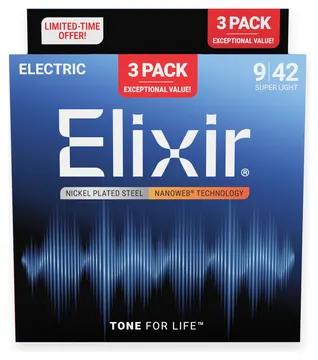 Elixir Electric Optiweb Guitar Strings 3 Pack: 9-42