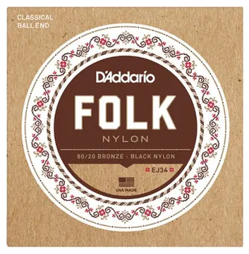 D_Addario D'addario EJ34 "folk Nylon" Jeu DE Cordes Nylon Noire Guitare Folk