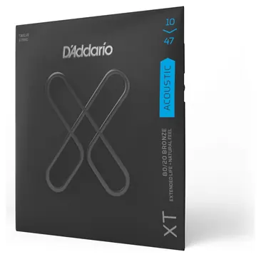 D'Addario XTABR1047-12, XT Acoustic 80/20 Bronze, 12-String Guitar Strings, Light, 10-47