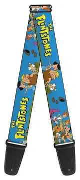 Buckle Down The Flintstones Group Pose Blue Guitar Strap
